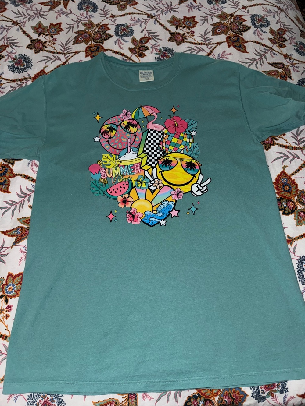 Short Sleeve Graphic Tee - Teal Summer Print